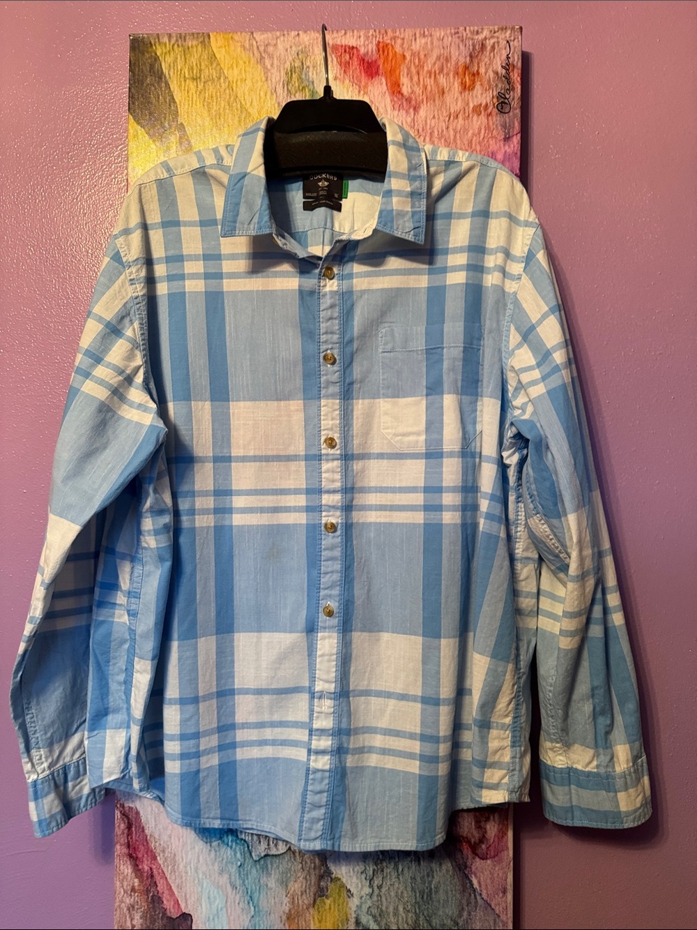 Dockers Light Blue and White Plaid Button-Down Shirt